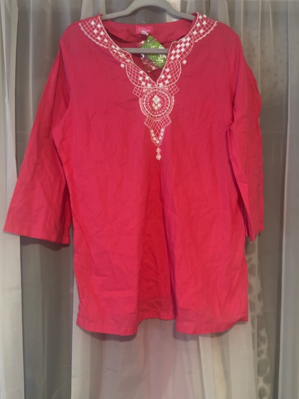 Cappagallo Women's Embroidered V-Neck Blouse in Bright Pink